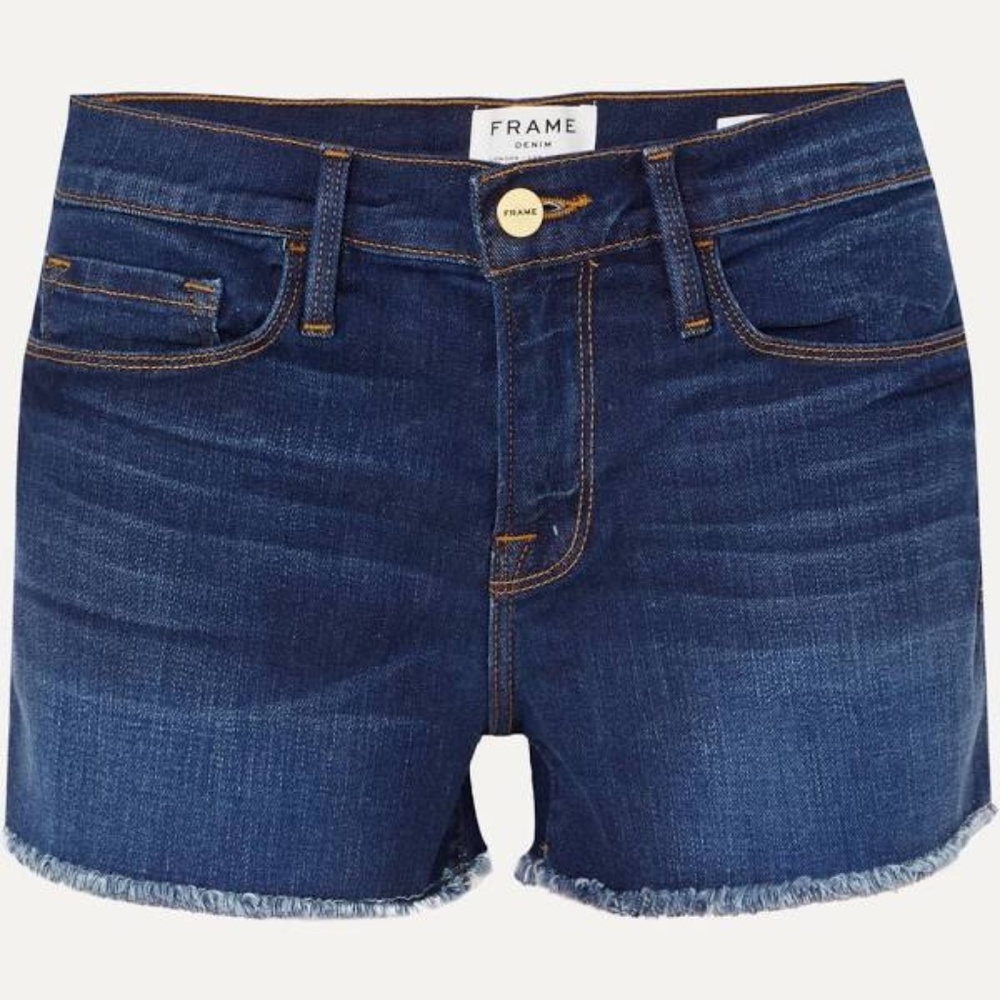 FRAME Le Cutoff Frayed Denim Shorts- Blue
